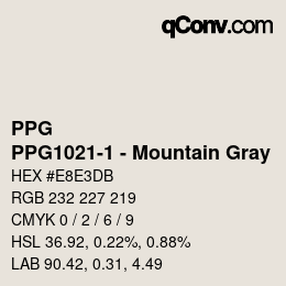 カラーコード: PPG - PPG1021-1 - Mountain Gray | qconv.com