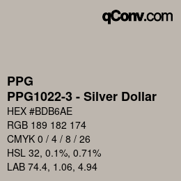 カラーコード: PPG - PPG1022-3 - Silver Dollar | qconv.com