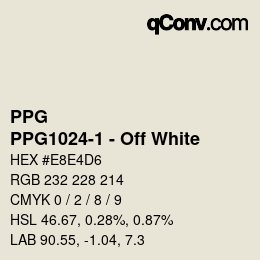 カラーコード: PPG - PPG1024-1 - Off White | qconv.com