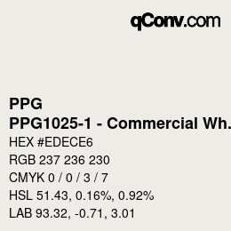 カラーコード: PPG - PPG1025-1 - Commercial White | qconv.com