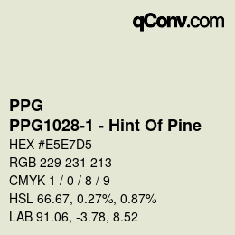 Código de color: PPG - PPG1028-1 - Hint Of Pine | qconv.com