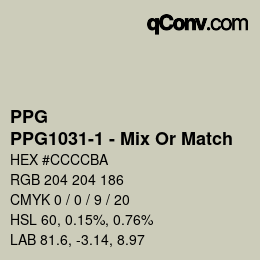 Farbcode: PPG - PPG1031-1 - Mix Or Match | qconv.com