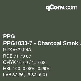 カラーコード: PPG - PPG1033-7 - Charcoal Smoke | qconv.com