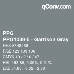 Color code: PPG - PPG1039-5 - Garrison Gray | qconv.com