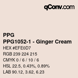 カラーコード: PPG - PPG1052-1 - Ginger Cream | qconv.com