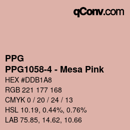 カラーコード: PPG - PPG1058-4 - Mesa Pink | qconv.com