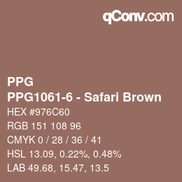Color code: PPG - PPG1061-6 - Safari Brown | qconv.com