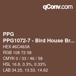 Color code: PPG - PPG1072-7 - Bird House Brown | qconv.com