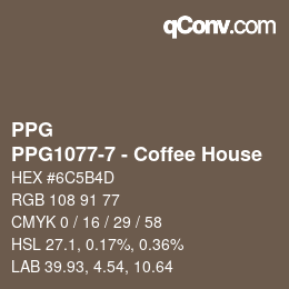 カラーコード: PPG - PPG1077-7 - Coffee House | qconv.com