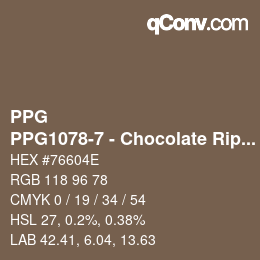 カラーコード: PPG - PPG1078-7 - Chocolate Ripple | qconv.com