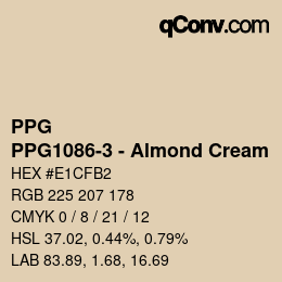 カラーコード: PPG - PPG1086-3 - Almond Cream | qconv.com