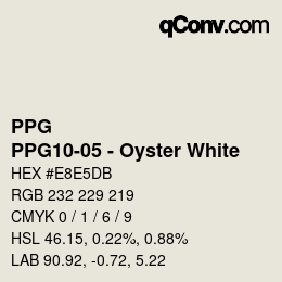 カラーコード: PPG - PPG10-05 - Oyster White | qconv.com