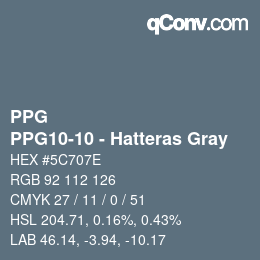 Color code: PPG - PPG10-10 - Hatteras Gray | qconv.com