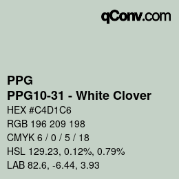 カラーコード: PPG - PPG10-31 - White Clover | qconv.com