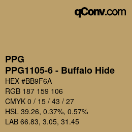 カラーコード: PPG - PPG1105-6 - Buffalo Hide | qconv.com