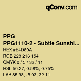 カラーコード: PPG - PPG1110-2 - Subtle Sunshine | qconv.com
