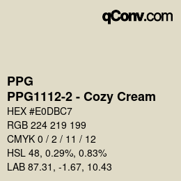 カラーコード: PPG - PPG1112-2 - Cozy Cream | qconv.com