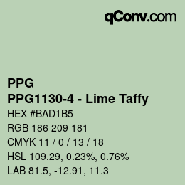 カラーコード: PPG - PPG1130-4 - Lime Taffy | qconv.com