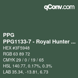 Color code: PPG - PPG1133-7 - Royal Hunter Green | qconv.com