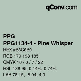 カラーコード: PPG - PPG1134-4 - Pine Whisper | qconv.com