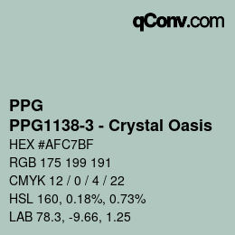 カラーコード: PPG - PPG1138-3 - Crystal Oasis | qconv.com