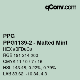 Color code: PPG - PPG1139-2 - Malted Mint | qconv.com