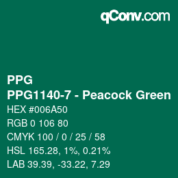 Color code: PPG - PPG1140-7 - Peacock Green | qconv.com