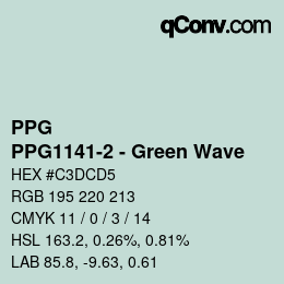 カラーコード: PPG - PPG1141-2 - Green Wave | qconv.com