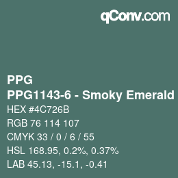Color code: PPG - PPG1143-6 - Smoky Emerald | qconv.com