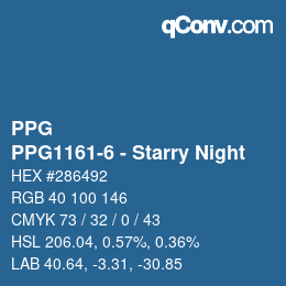 Código de color: PPG - PPG1161-6 - Starry Night | qconv.com
