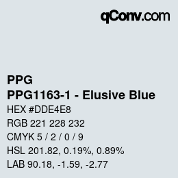 カラーコード: PPG - PPG1163-1 - Elusive Blue | qconv.com