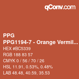 カラーコード: PPG - PPG1194-7 - Orange Vermillion | qconv.com