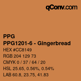 カラーコード: PPG - PPG1201-6 - Gingerbread | qconv.com