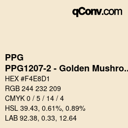 カラーコード: PPG - PPG1207-2 - Golden Mushroom | qconv.com