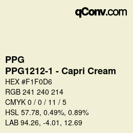 カラーコード: PPG - PPG1212-1 - Capri Cream | qconv.com