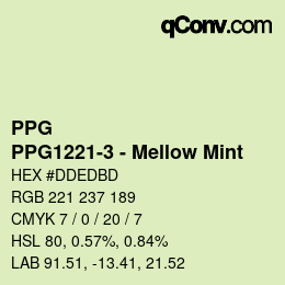 Color code: PPG - PPG1221-3 - Mellow Mint | qconv.com