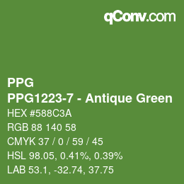 Color code: PPG - PPG1223-7 - Antique Green | qconv.com