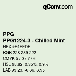 カラーコード: PPG - PPG1224-3 - Chilled Mint | qconv.com