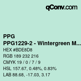 カラーコード: PPG - PPG1229-2 - Wintergreen Mint | qconv.com