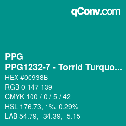Color code: PPG - PPG1232-7 - Torrid Turquoise | qconv.com