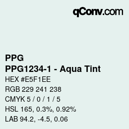 カラーコード: PPG - PPG1234-1 - Aqua Tint | qconv.com