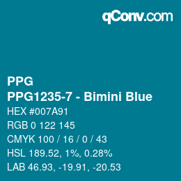 カラーコード: PPG - PPG1235-7 - Bimini Blue | qconv.com