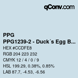 Code couleur: PPG - PPG1239-2 - Duck´s Egg Blue | qconv.com