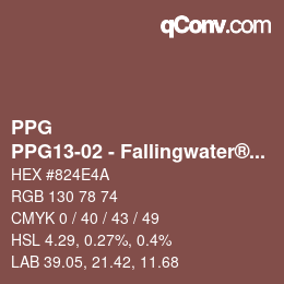 Código de color: PPG - PPG13-02 - Fallingwater® Red | qconv.com