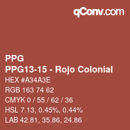 カラーコード: PPG - PPG13-15 - Rojo Colonial | qconv.com