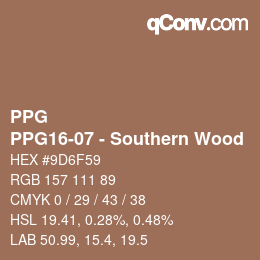 カラーコード: PPG - PPG16-07 - Southern Wood | qconv.com