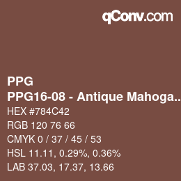 Color code: PPG - PPG16-08 - Antique Mahogany | qconv.com