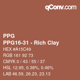 カラーコード: PPG - PPG16-31 - Rich Clay | qconv.com
