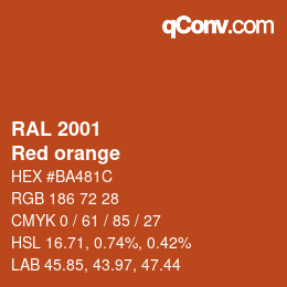 颜色代码: RAL 2001 - Red orange | qconv.com