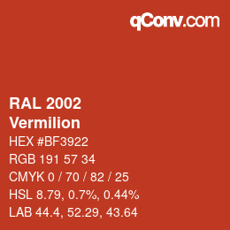 颜色代码: RAL 2002 - Vermilion | qconv.com